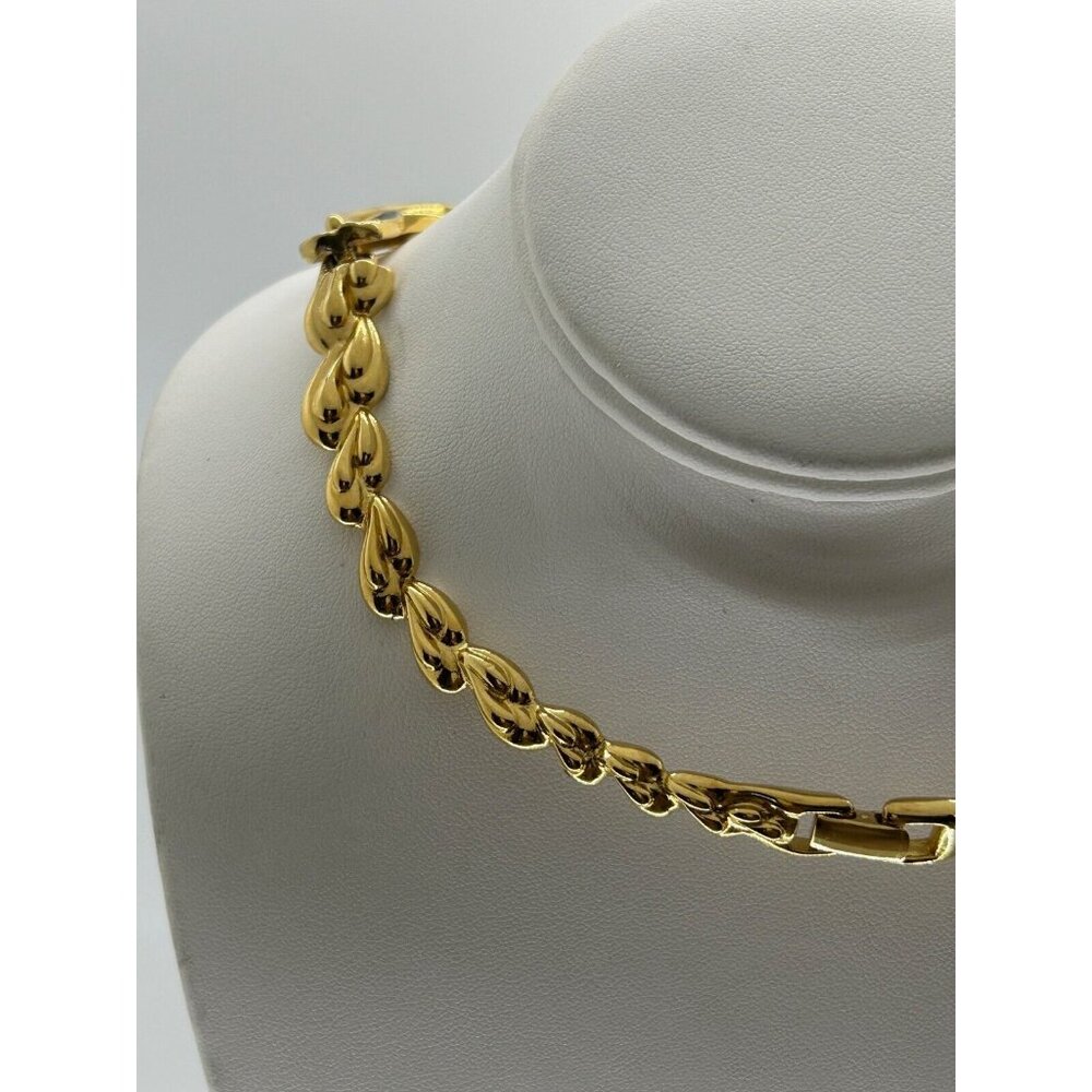 Vintage TRIFARI Gold Tone Black Enamel Modernist Leaf Link Collar Necklace 1980s - Picture 10 of 14